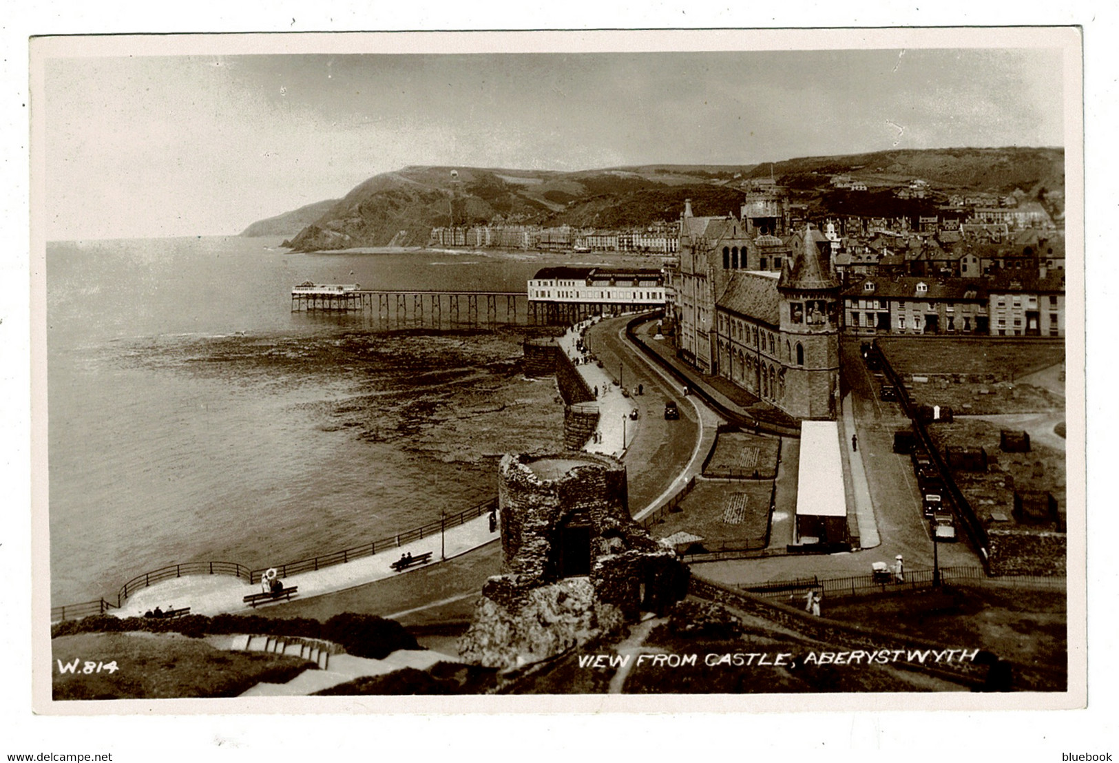 Ref 1418 - 1947 Real Photo Postcard - View From The Castle - Aberystwyth Pier Wales - Cardiganshire