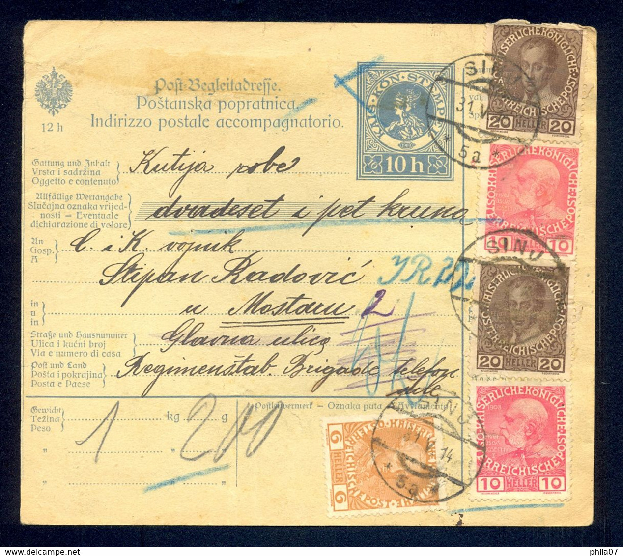 AUSTRIA, CROATIA - Parcel Card Sent From Sinj To Mostar (Bosnia And Herzegovina) 31.05. 1914. - Autres & Non Classés