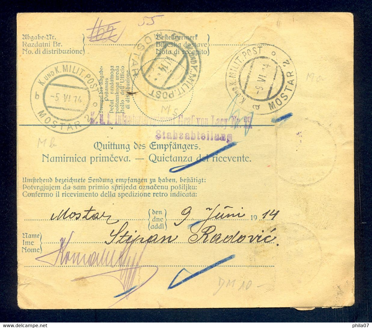 AUSTRIA, CROATIA - Parcel Card Sent From Sinj To Mostar (Bosnia And Herzegovina) 31.05. 1914. - Other & Unclassified