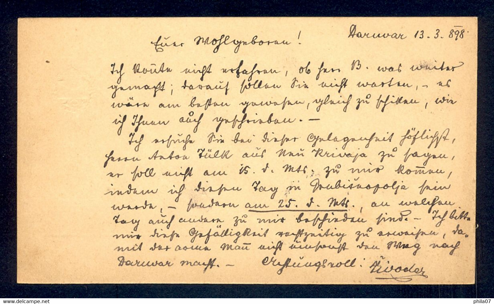 HUNGARY, CROATIA - Stationery Sent By Railway Track PAKRACZ-BARCS To Giulaves 13.03. 1898. - Andere & Zonder Classificatie