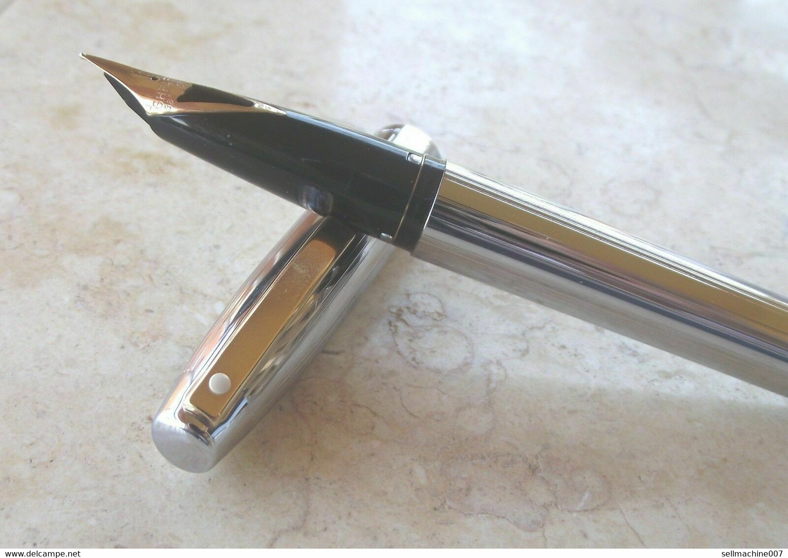 Sheaffer Imperial White Dot Chrome SET New Fountain Pen 14K Gold Nib & Used Ball Point - Fluted Pattern - Pens