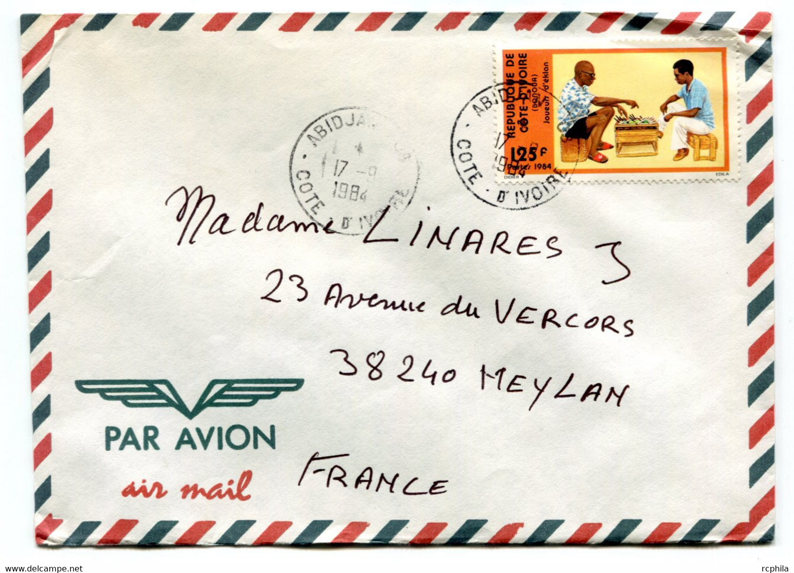 RC 18840 COTE D'IVOIRE N° 700 JOUEURS D' EKLAN  OBL. ABIDJAN 08 EN 1984 SEUL SUR LETTRE POUR LA FRANCE - Costa De Marfil (1960-...)