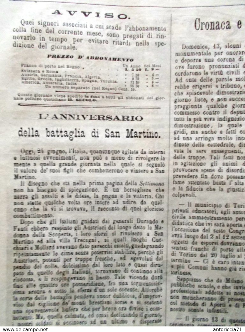 La Settimana Del 24 Giugno 1869 Anniversario Battaglia San Martino Fatti Diversi - Ante 1900