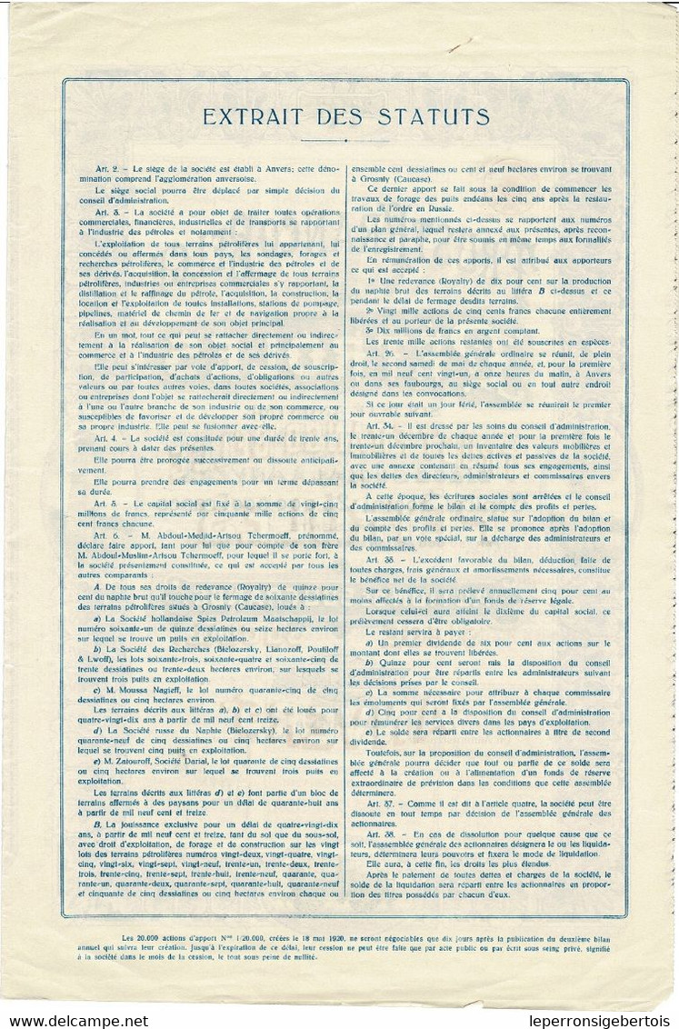 Titre Ancien -Trust Franco-Belge Des Pétroles  - Société Anonyme -Titre De 1920 - Déco - Aardolie