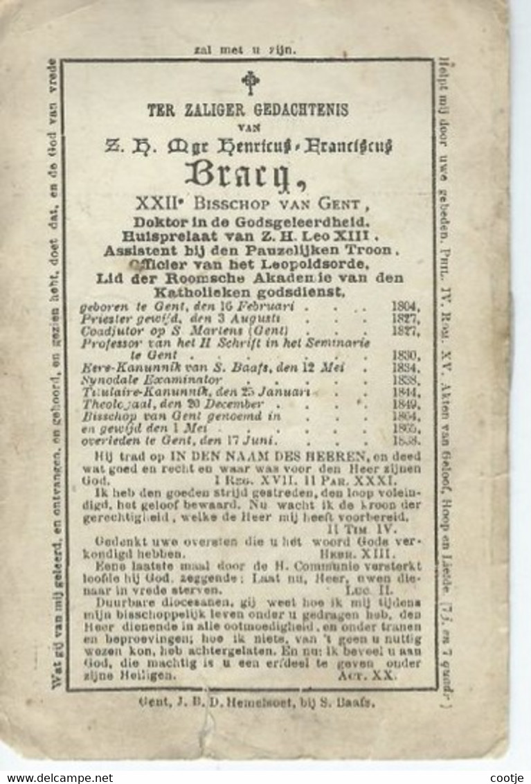 Henricus Bracq 22é Bisschop Van Gent O Gent 1804 + Gent 1888 - Andachtsbilder