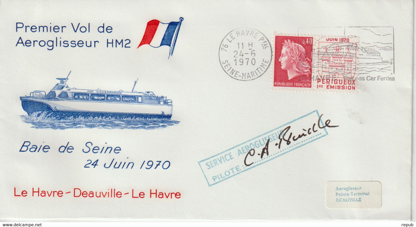 Premier Vol De L'aéroglisseur HM2 En 1970 Entre Le Havre Et Deauville - 1961-....