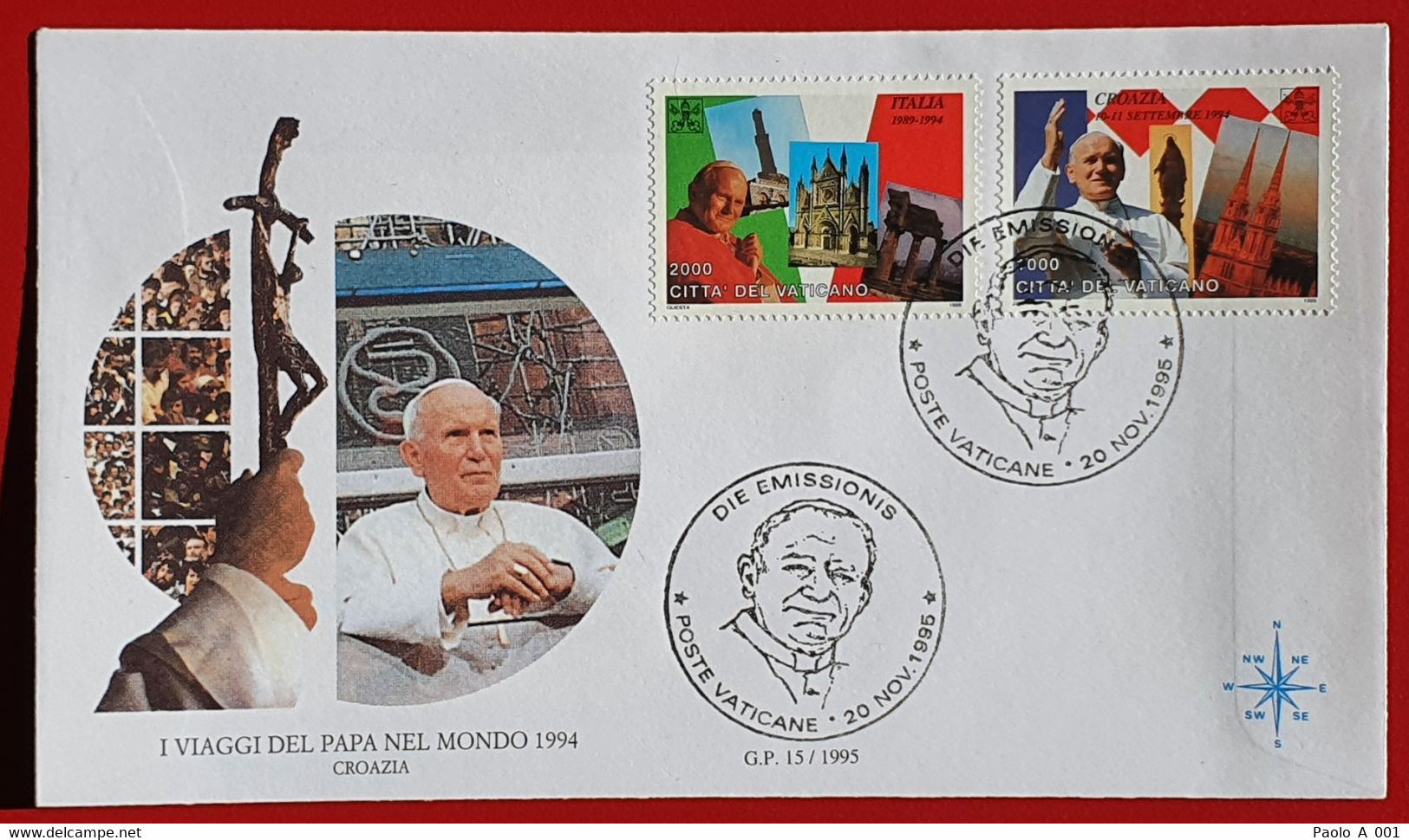 VATICANO VATIKAN VATICAN HRVATSKA CROAZIA ITALIA POPE JOHN PAUL II 1995 FDC VIAGGI - Brieven En Documenten