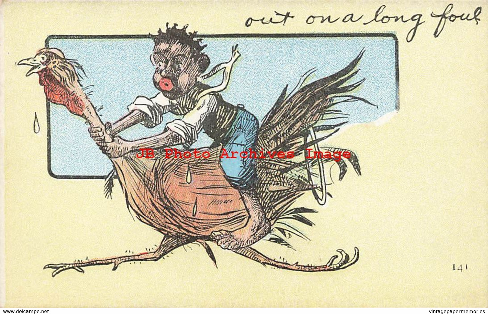 317475-Black Americana, Unknown No 141, Out On A Long Fowl, Boy Riding Large Turkey - Black Americana