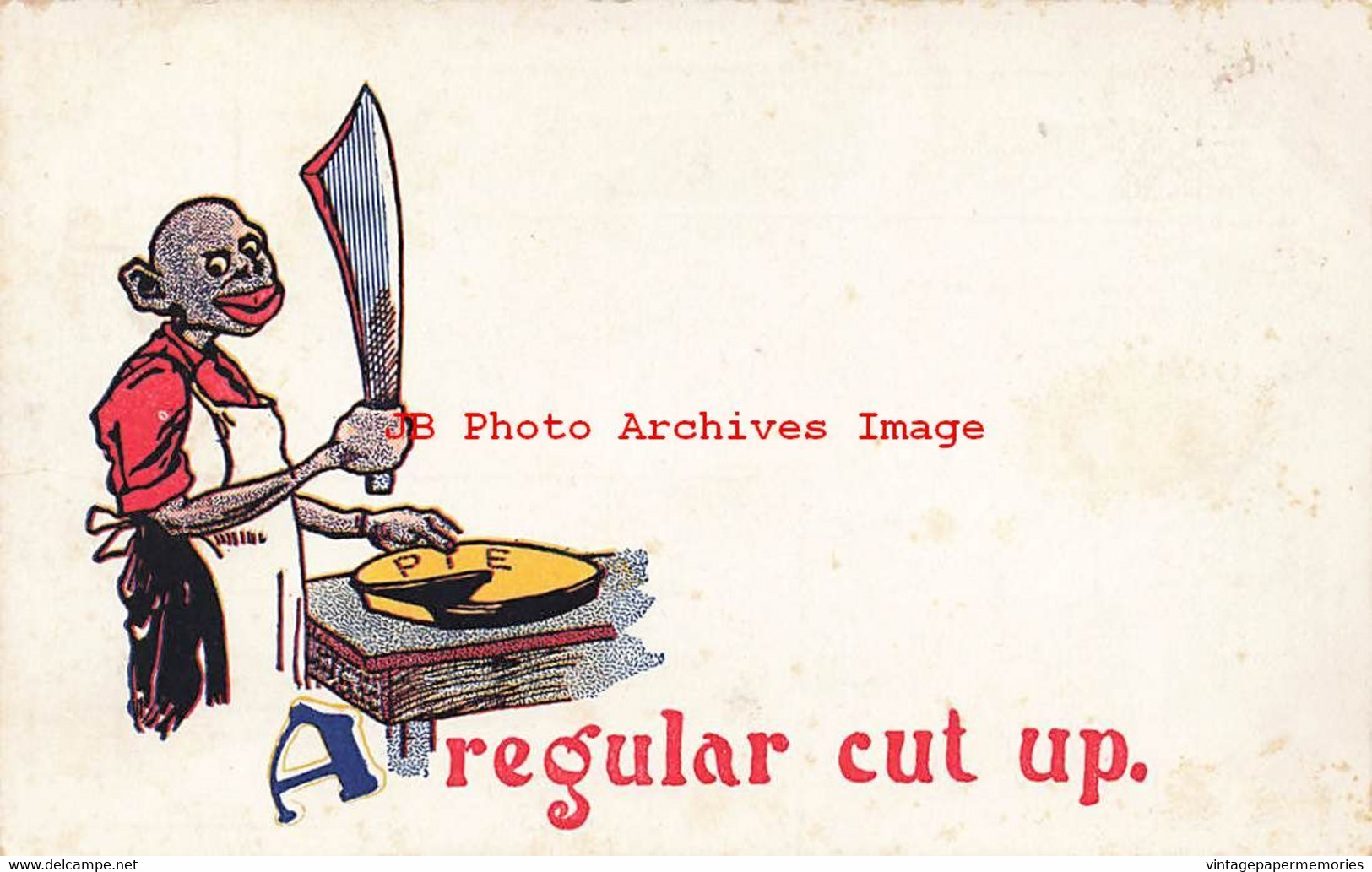 317479-Black Americana, Unknown Pub, A Regular Cut Up, Man Using A Large Knife To Cut A Pie - Negro Americana