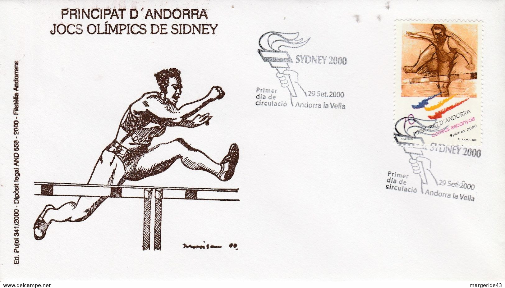 ANDORRE ESPAGNOL FDC 2000 J O DE SIDNEY - Covers & Documents