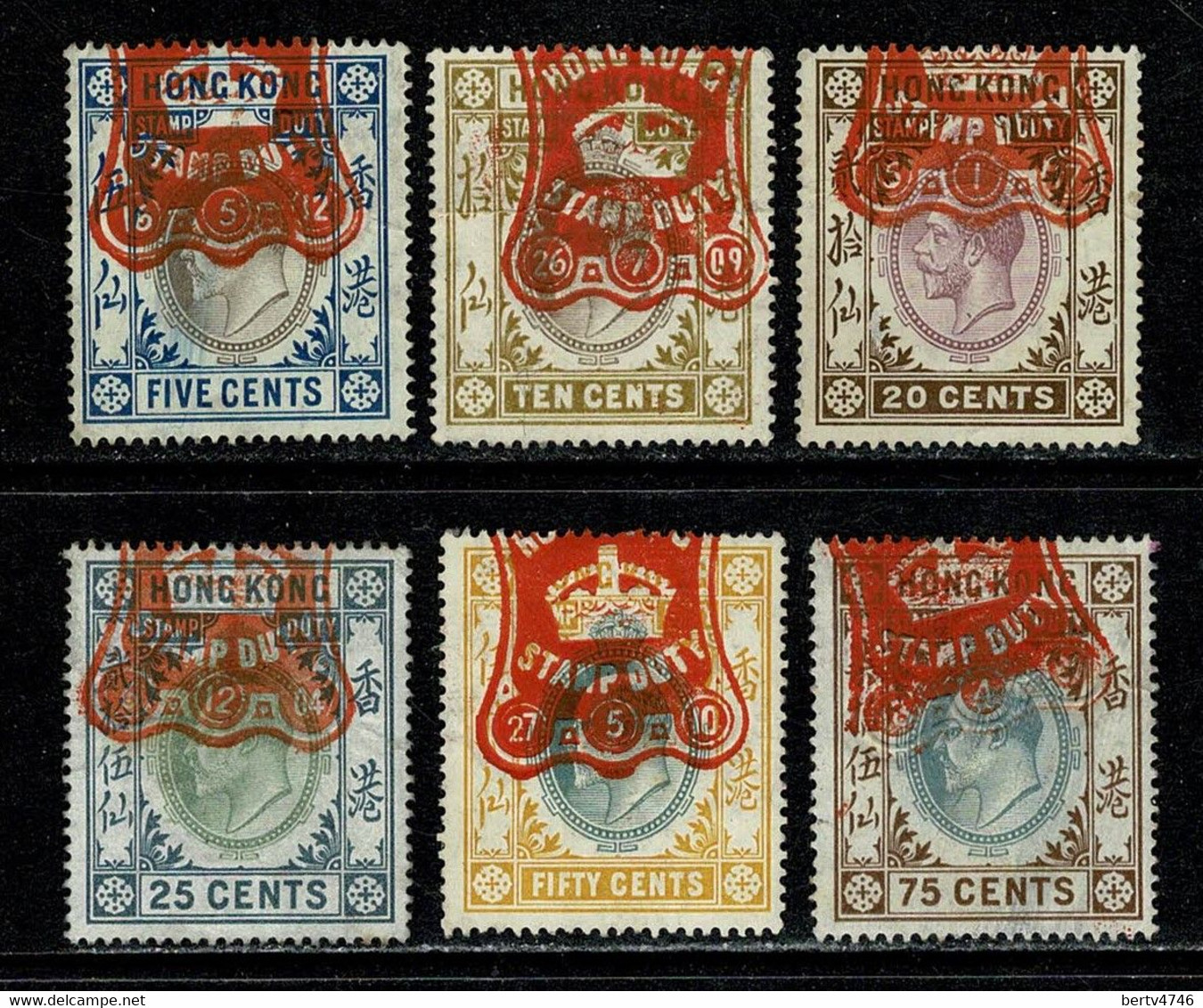 Hong Kong Stamp Duty Used Edward VII 5, 10, 20, 25, 50, 75 Cents - Stempelmarke Als Postmarke Verwendet