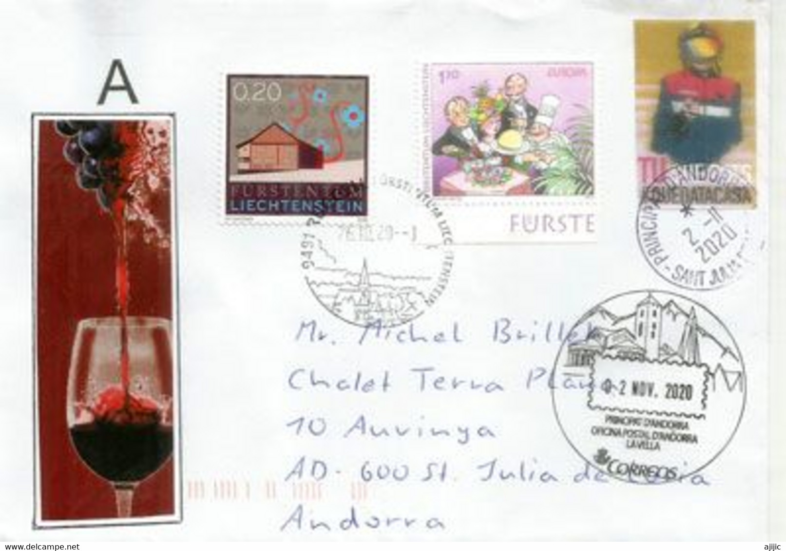 2020.Lettre De Ruggell,Liechtenstein,adressée Andorra Pendant Confinement Coronavirus,avec Vignette Prévention - Briefe U. Dokumente