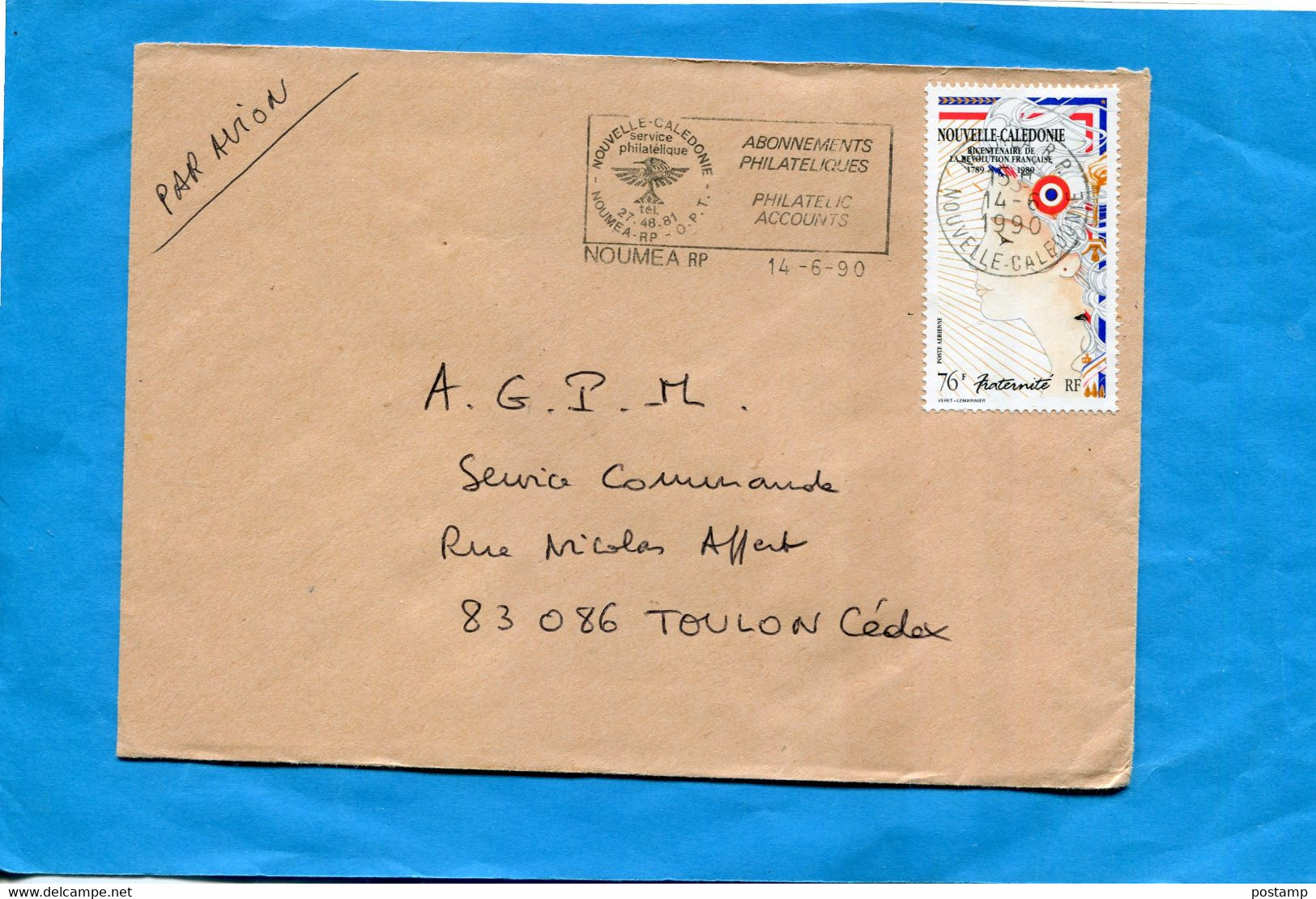 MARCOPHILIE-NLLE CALEDONIE-lettre Cad +flamme """philatelic  Account""-1990  Stamp N°A262 Révolution Fse - Briefe U. Dokumente