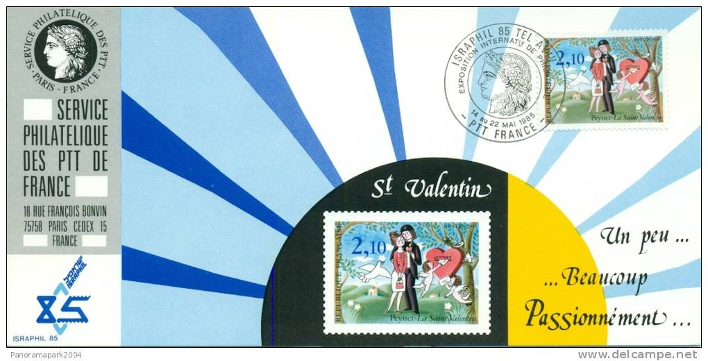 014 Carte Officielle Exposition Internationale Exhibition ISRAPHIL 1985 France Les Amoureux De Peynet St Valentin - Modernos