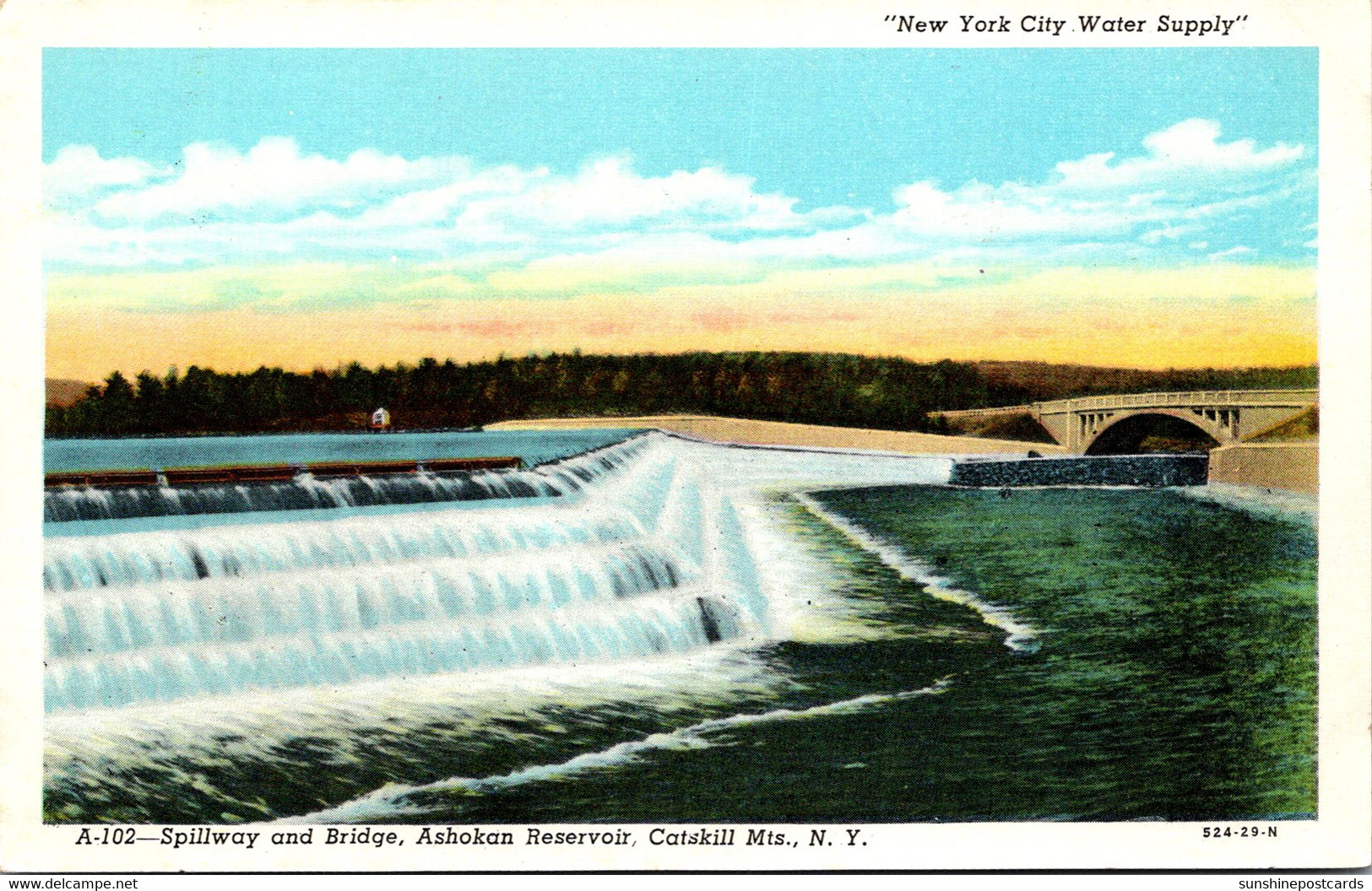 New York Catskills Ashokan Reservoir Spillway & Bridge New York City Water Supply Curteich - Catskills