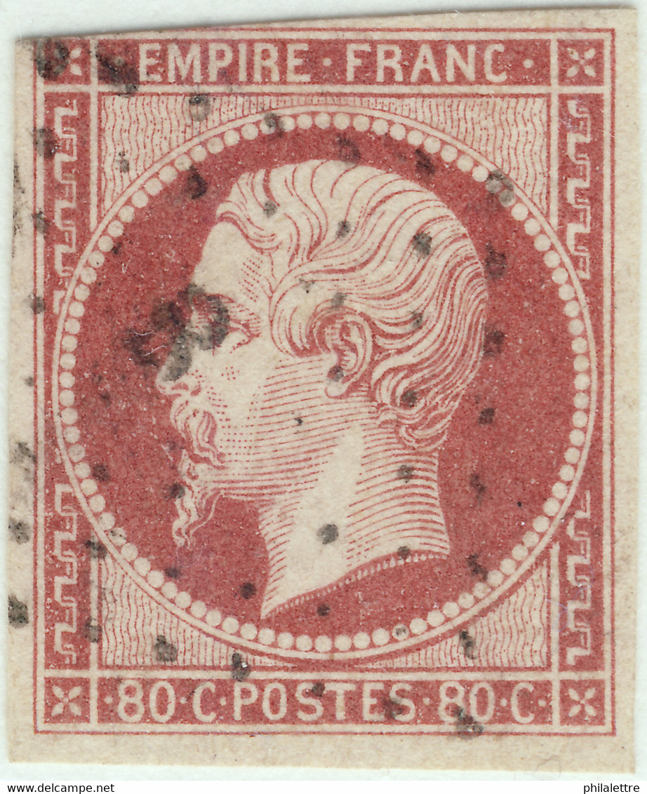 FRANCE - 1853-60 - N°17B 80c Rose - Obl Losange "B" - B/TB (touché En Haut) - 1853-1860 Napoléon III