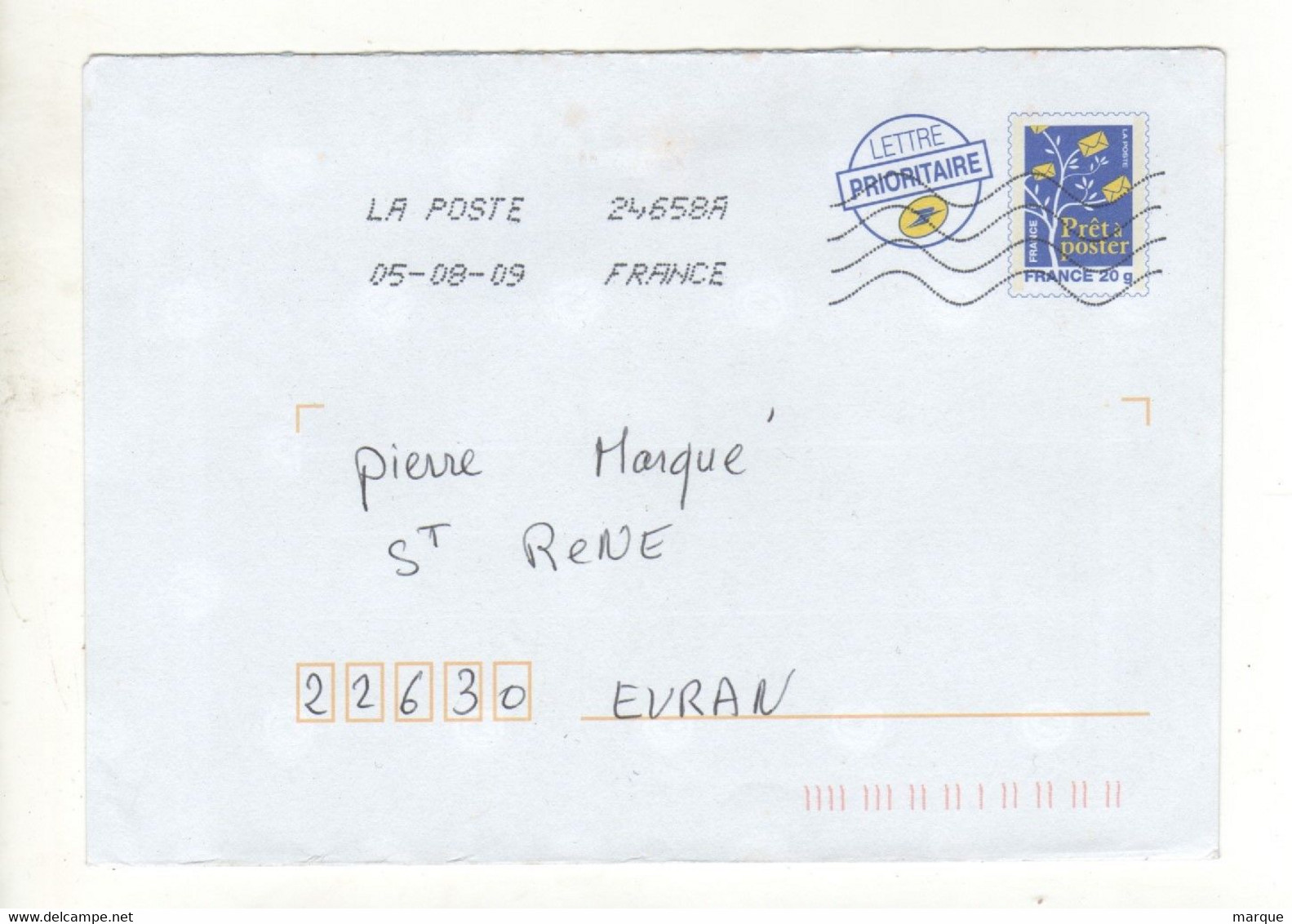 Enveloppe Prêt à Poster FRANCE 20g Oblitération LA POSTE 24658A 05/08/2009 - Prêts-à-poster:Overprinting/Blue Logo