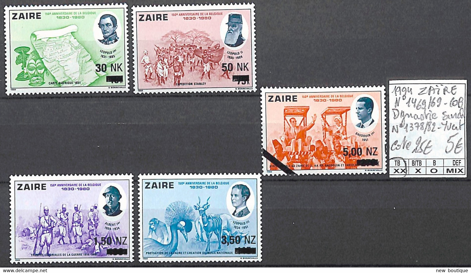 NB - [855280]TB//**/Mnh-c:25e-Zaïre 1994 - N° 1465/69-COB/1378/82-YV, Dynastie Belge, Surcharge, Familles Royales, SNC - Nuevos