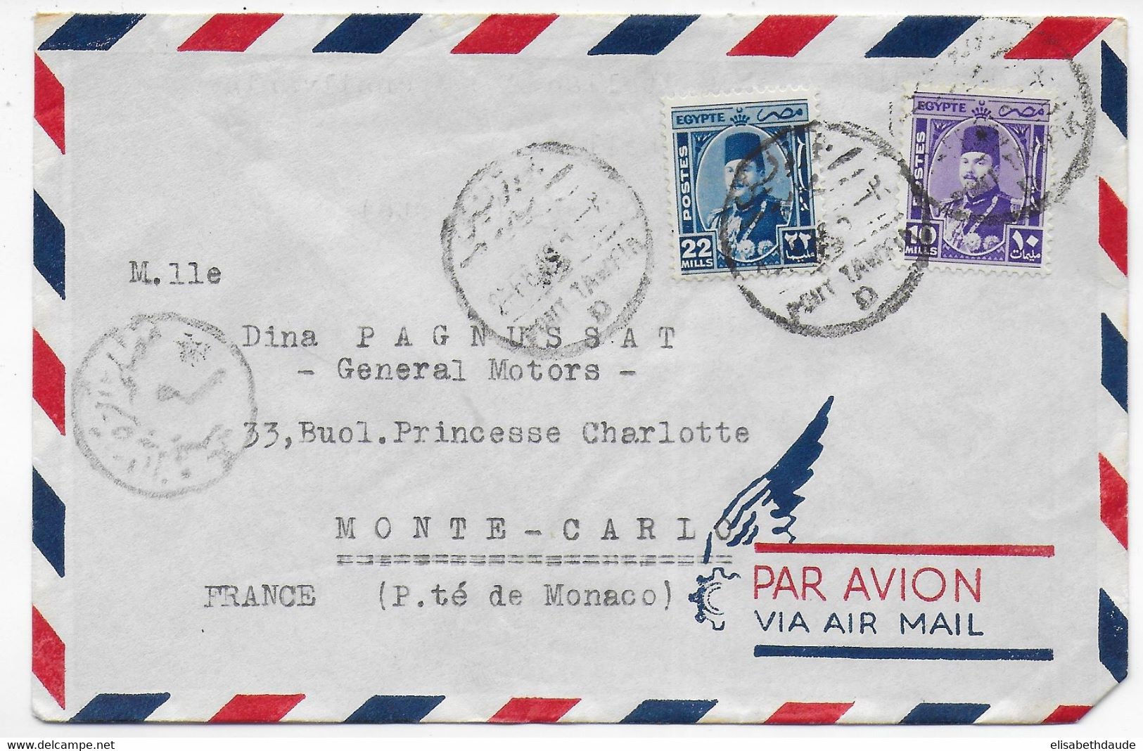 EGYPTE - 1949 - ENV. Du NAVIRE ITALIEN T/S "PENSILVANIA" CENSUREE SUEZ => PRINCIPAUTE De MONACO ! DESTINATION ! PETROLE - Briefe U. Dokumente