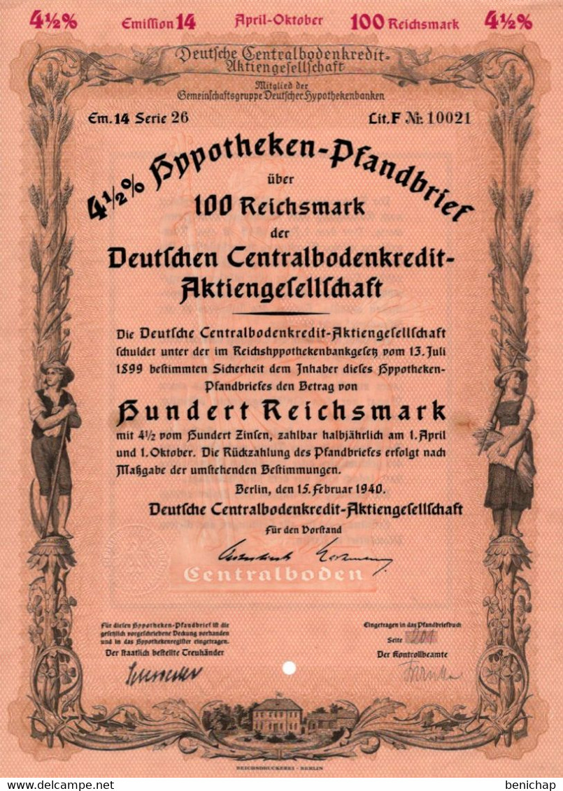 Germany - Berlin 1940 - Deutsche Centralbodenkredit Aktiengesellschaft - 4 1/2 % Hyppotheken über 100 Reichsmark. - Banque & Assurance