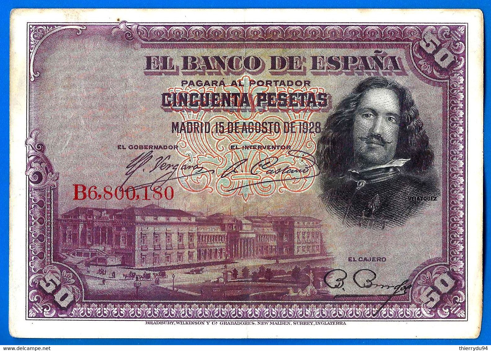 Espagne 50 Pesetas 1928 Prefix B Velazquez Que Prix + Port Peseta Billet Paypal Bitcoin OK! - 50 Pesetas