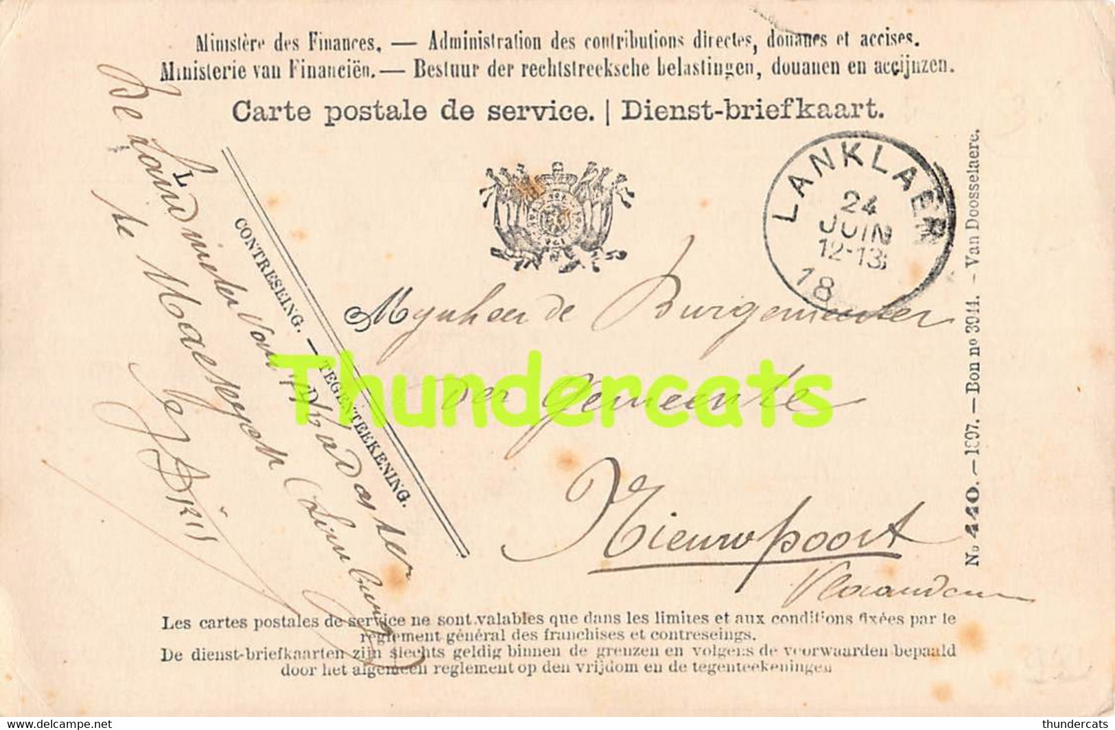 CPA 1899 CARTE POSTALE DE SEVICE DIENST BRIEFKAART 1899 LANKLAER NIEUWPOORT NIEUPORT - Armeestempel