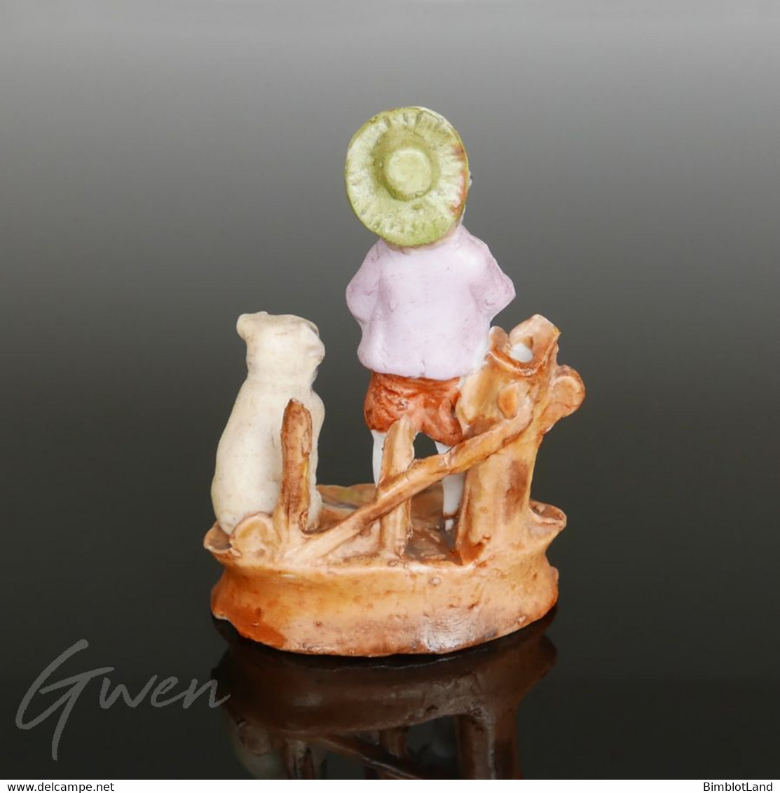 Figurine Ancienne Allemande Statuette Enfant Chien Chat Biscuit Sujet Miniature XIX - Personen