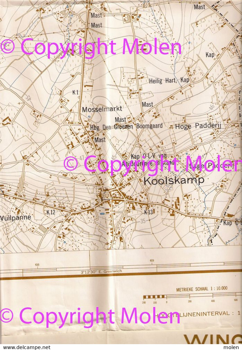 Meting 1966 STAFKAART WINGENE ZWEVEZELE KOOLSKAMP EGEM EGEMKAPEL WULFHOEK OUMUNKE PEERSTALLE ZESWEGE RUDDERVOORDE S305