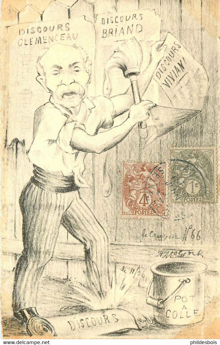 CARICATURE SATIRIQUE POLITIQUE   (dessin Original  ) MOLYNK   ( Le Crayon N°66 ) CLEMENCEAU / BRIAND - Satiriques