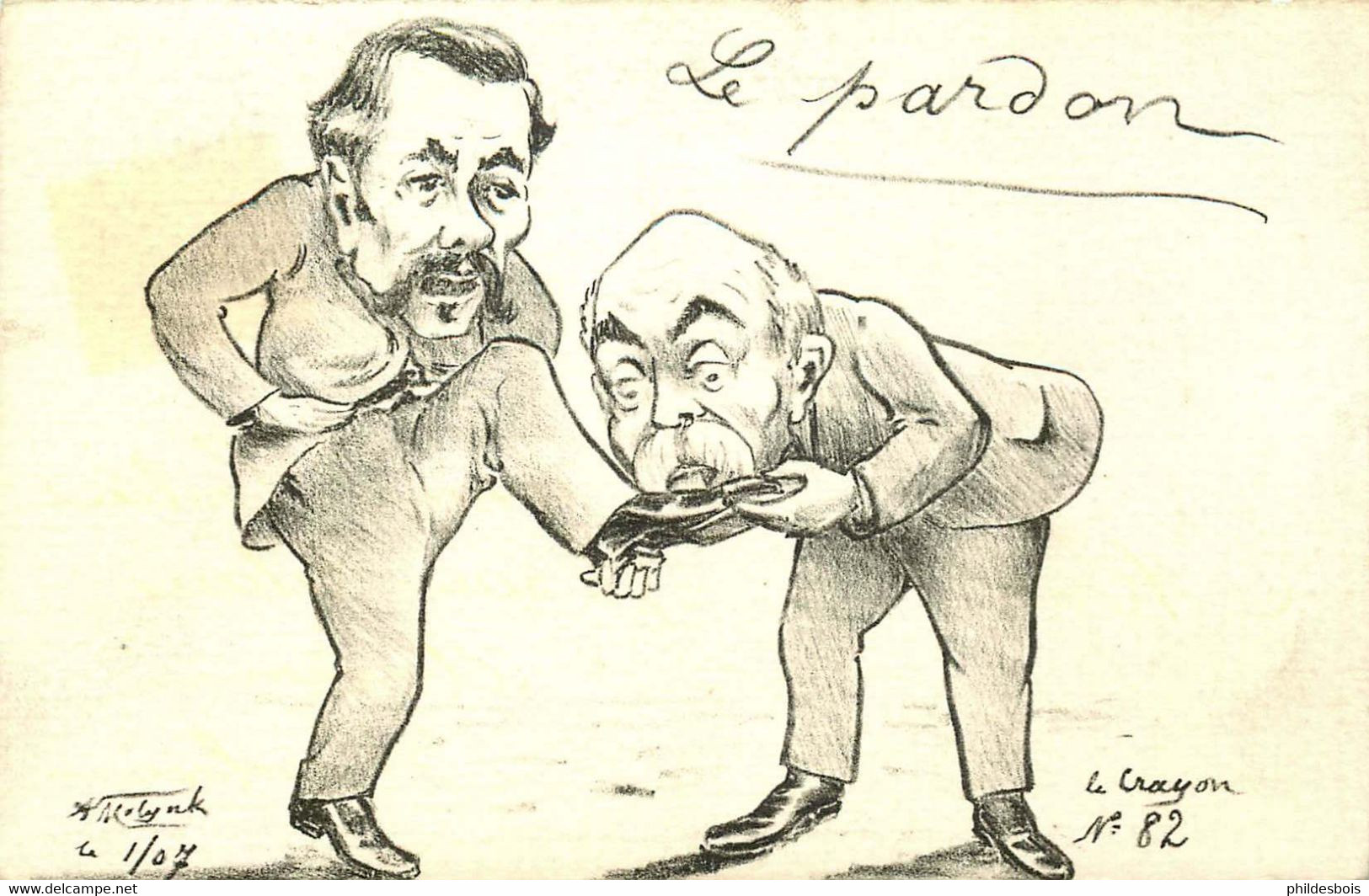 CARICATURE SATIRIQUE POLITIQUE   (dessin Original  ) MOLYNK  ( Le Crayon N°82 ) LE PARDON - Satiriques