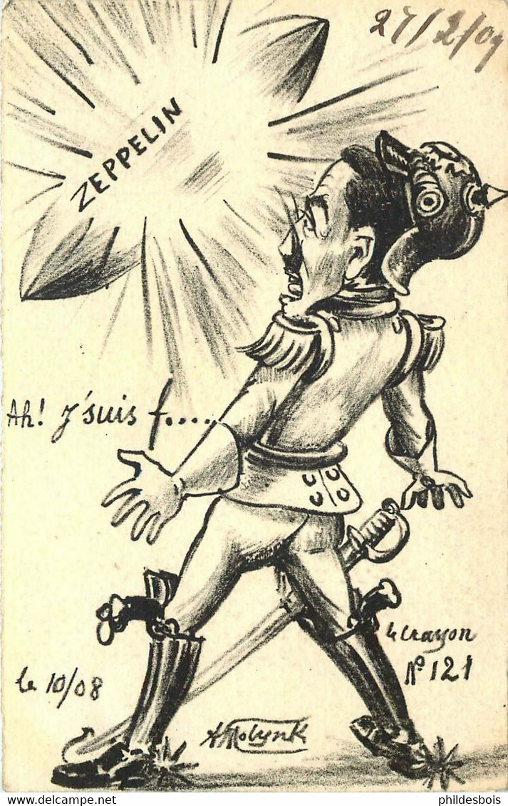 CARICATURE SATIRIQUE POLITIQUE   (dessin Original  ) MOLYNK  ( Le Crayon N°121 )  ZEPPELIN - Satiriques