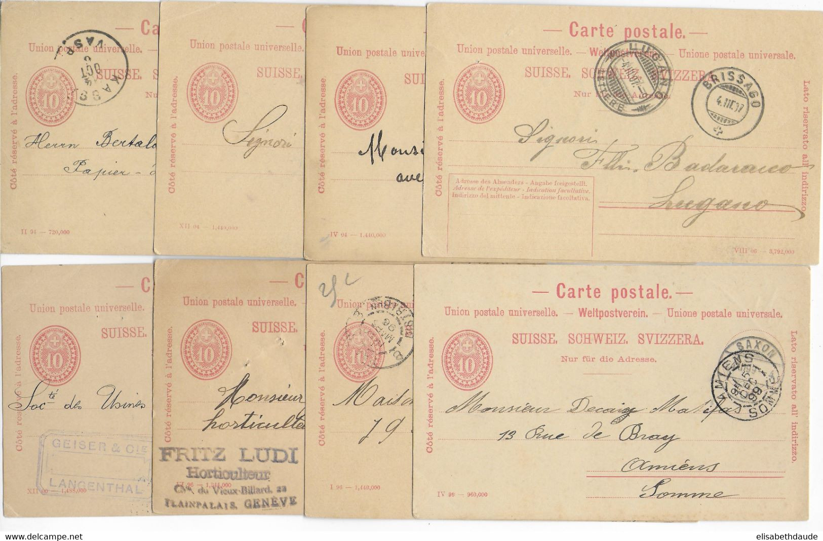 SUISSE - TYPE 1890/1905 - BEL ENSEMBLE De 40 CARTES ENTIERS POSTAUX - ETUDE DATES / OBLITERATIONS / DESTINATIONS .... - Interi Postali
