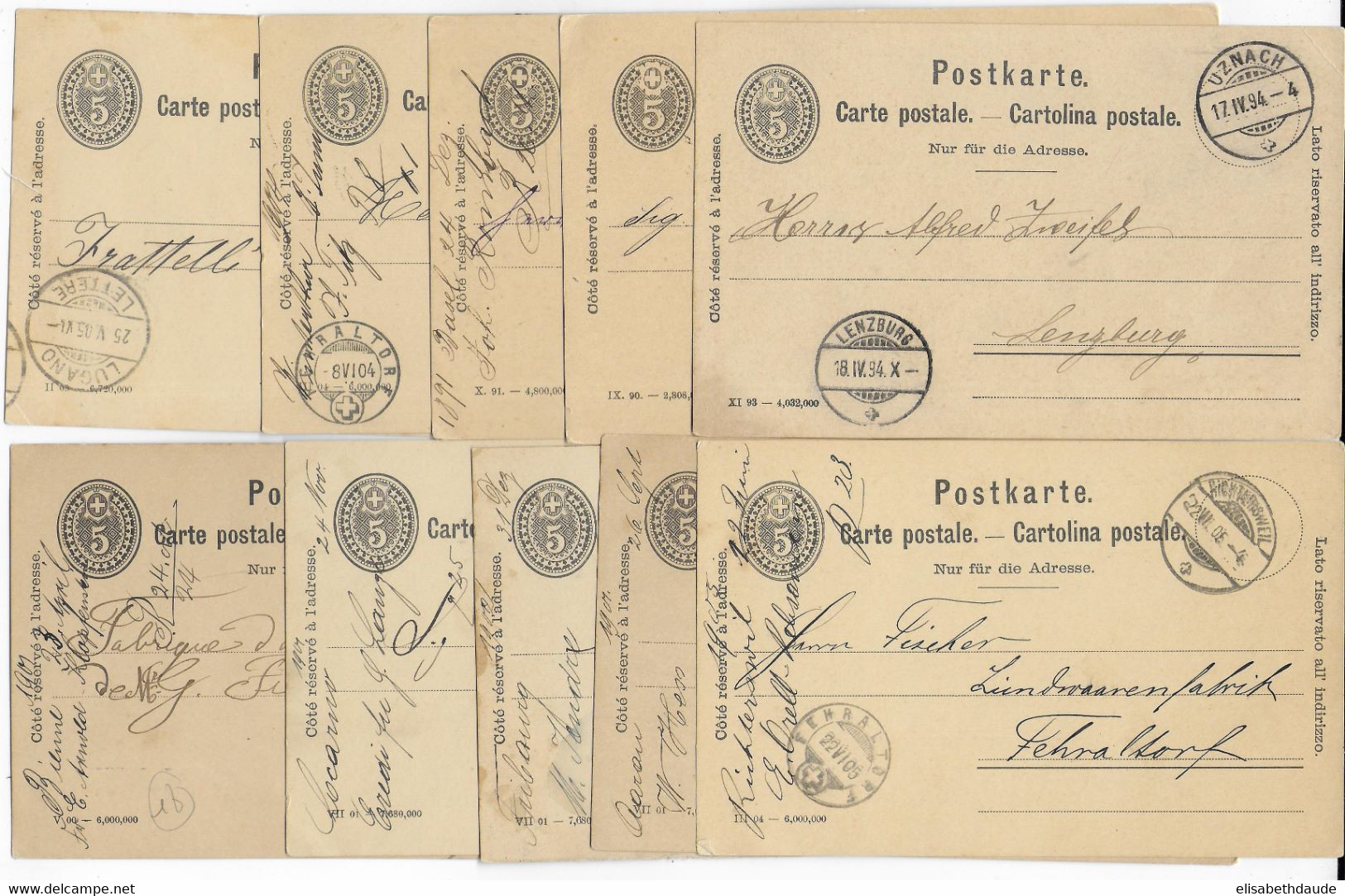 SUISSE - TYPE 1890/1905 - BEL ENSEMBLE De 40 CARTES ENTIERS POSTAUX - ETUDE DATES / OBLITERATIONS / DESTINATIONS .... - Interi Postali