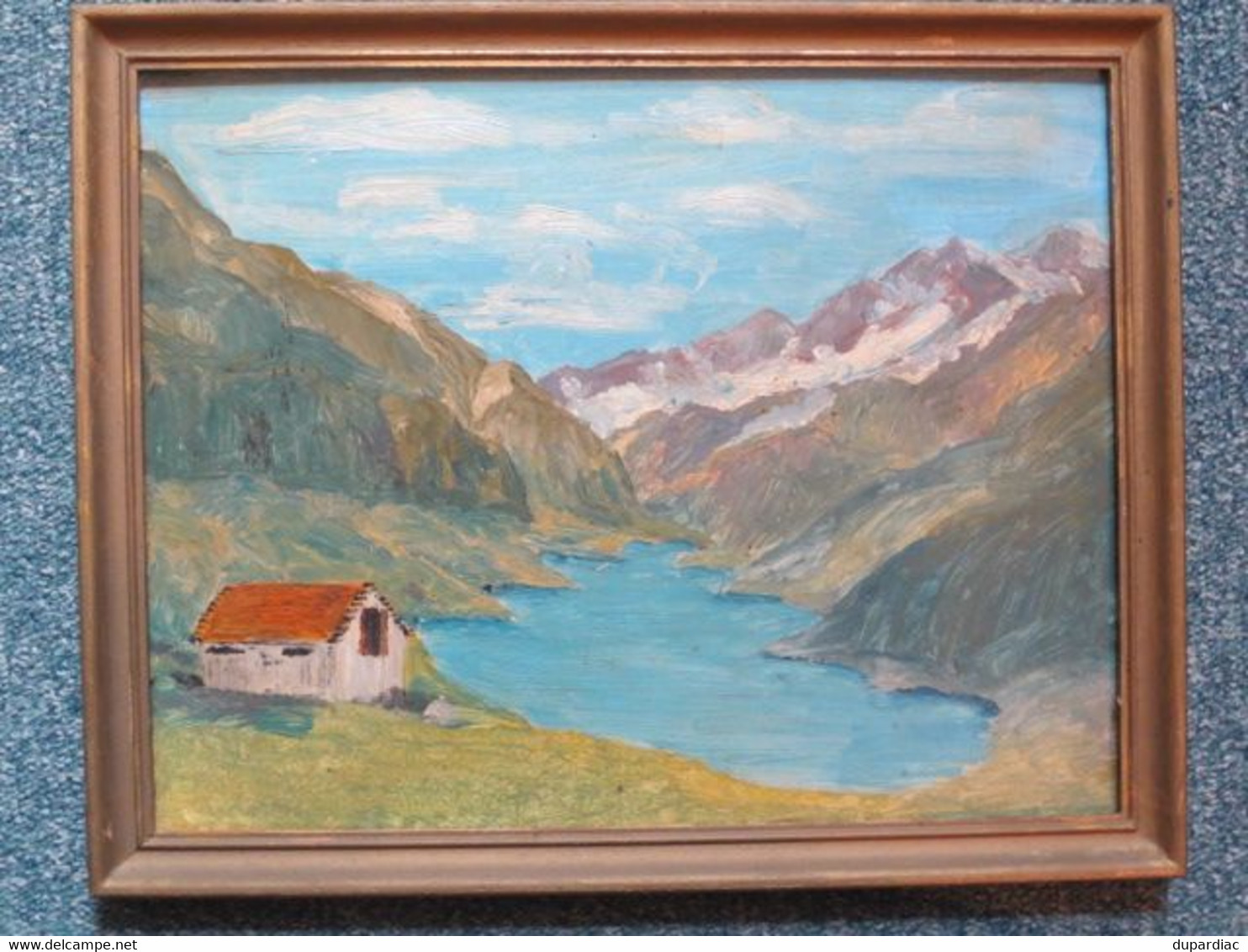 A Prix Fixe, Tableau D'un Peintre Pyrénéen G. CRAMPE : Refuge Au Bord D'un Lac, Dédicace. - Waterverf