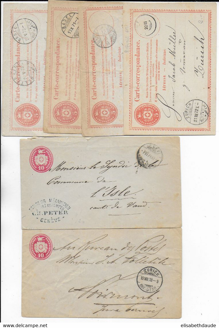 SUISSE - TYPE 1867 - SUPERBE ENSEMBLE de 15 ENVELOPPES + CARTES ENTIERS POSTAUX