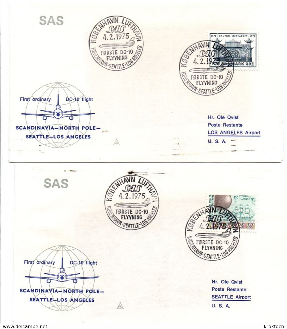 Kobenhavn Seattle Los Angeles 1975 - Inaugural Flight 1er Vol Erstflug Primo Volo - SAS DC-10 - Maschinenstempel (EMA)