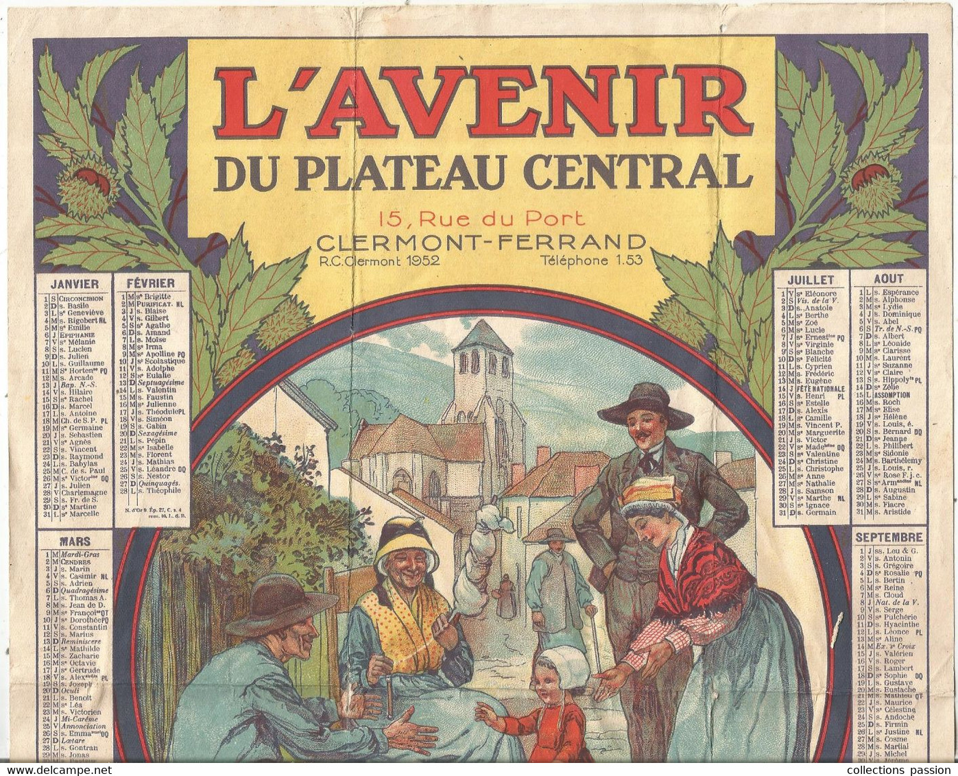 JC , Calendrier , Grand Format , 1927, L'Avenir Du Plateau Central , Clermont Ferrand , 2 Scans ,  Frais Fr 1.85 E - Tamaño Grande : 1921-40