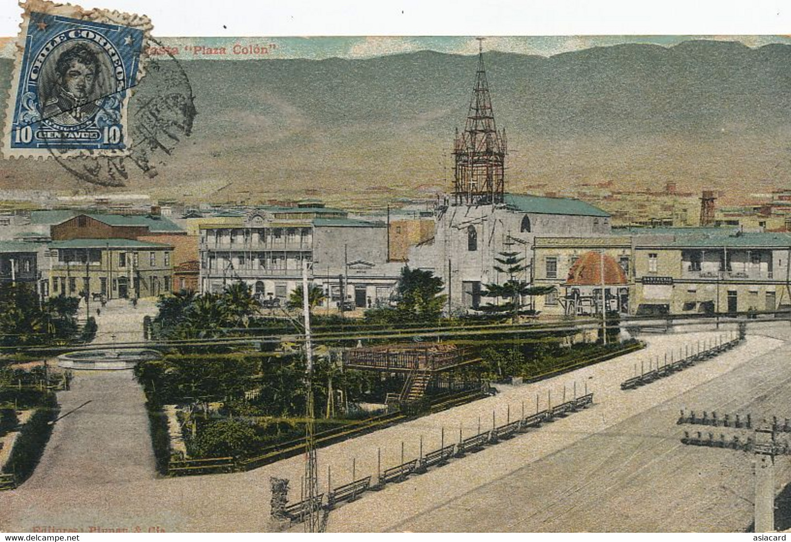 Antofagasta Plaza Colon Hand Colored Undivided Back Used - Chili