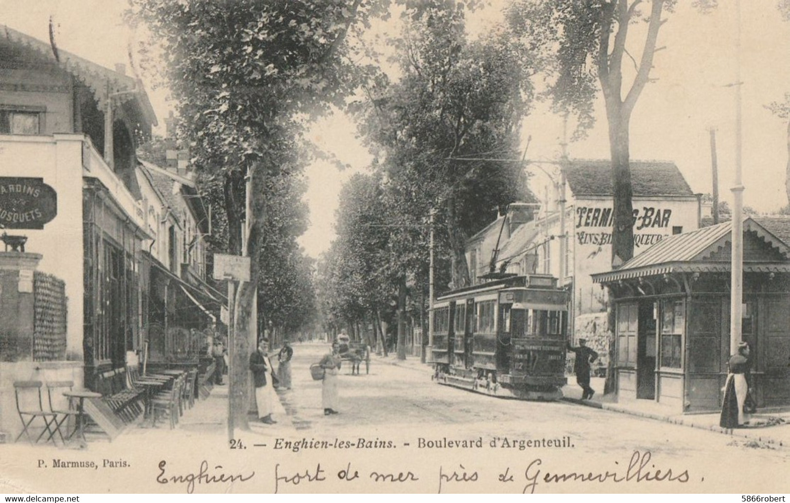 CARTE POSTALE ORIGINALE ANCIENNE : ENGHIEN LES BAINS BOULEVARD D'ARGENTEUIL LE TERMINUS TRAMWAYS ANIMEE VAL D'OISE (95) - Tram