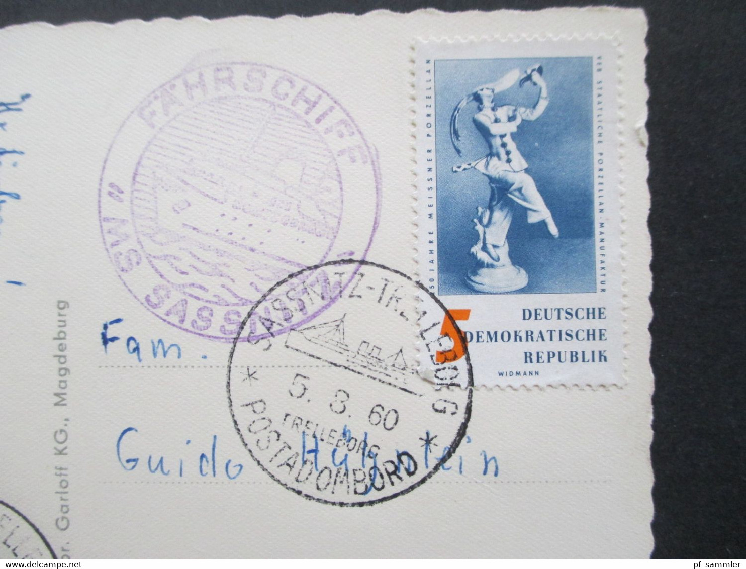 DDR Echtfoto AK Fährschiff Sassnitz Violetter Schiffsstempel MS Sassnitz Und Stp. Sassnitz - Trelleborg Postadombord - Briefe U. Dokumente