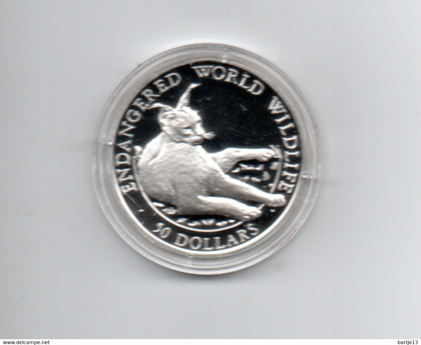 COOK ISLANDS $50 1990 ZILVER PROOF KM54  ENDANGERED WILDLIFE LYNX - Cookinseln