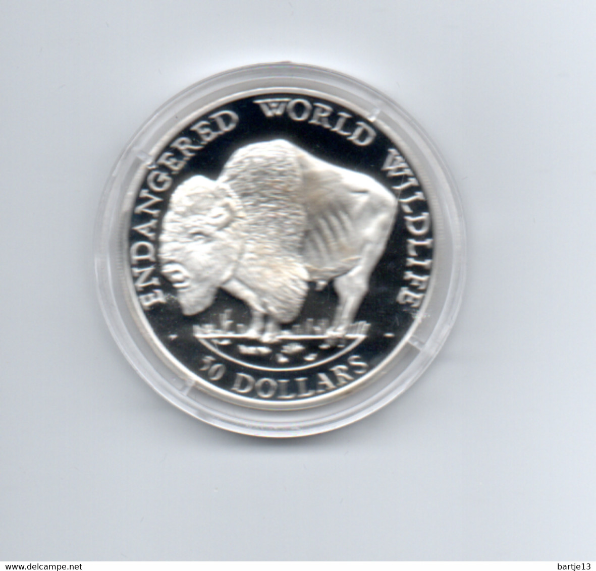 COOK ISLANDS $50 1990 ZILVER PROOF KM58  ENDANGERED WILDLIFE BUFFEL - Cookeilanden