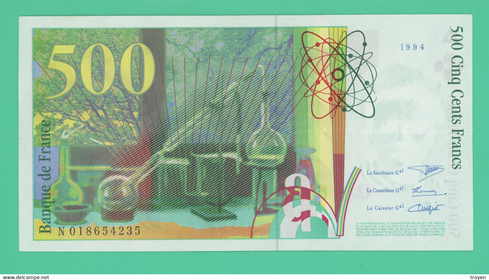 500 Francs - France -  Pierre Et Marie Curie - Neuf -  N°. N 018654235 - 1994 - - 500 F 1994-2000 ''Pierre En Marie Curie''