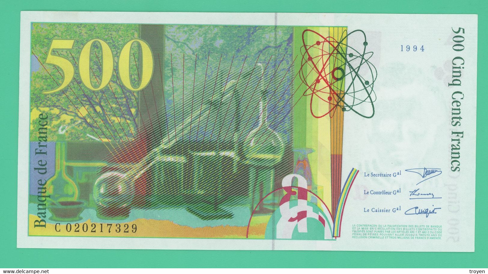 500 Francs - France -  Pierre Et Marie Curie - Neuf -  N°. C 020217329 - 1994 - - 500 F 1994-2000 ''Pierre Et Marie Curie''