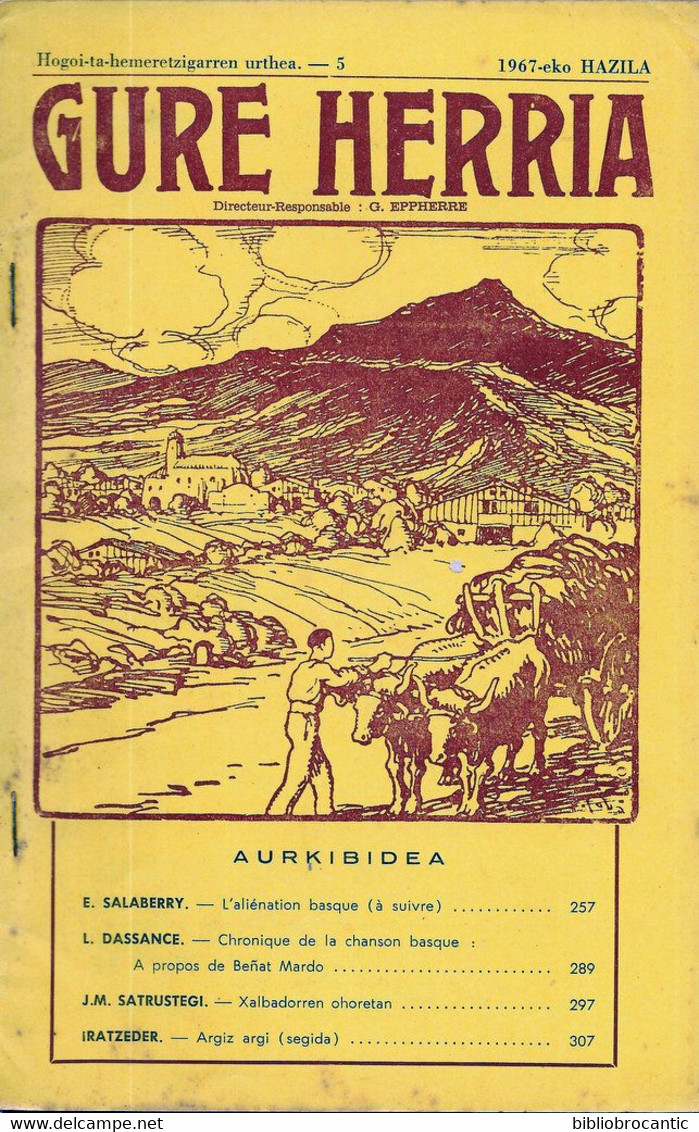 Revue GURE HERRIA -  Mai1967 < CHANSON BASQUE BENAT MARDO/ARGIZ ARGI 1937-1967/Scan Sommaire - Baskenland