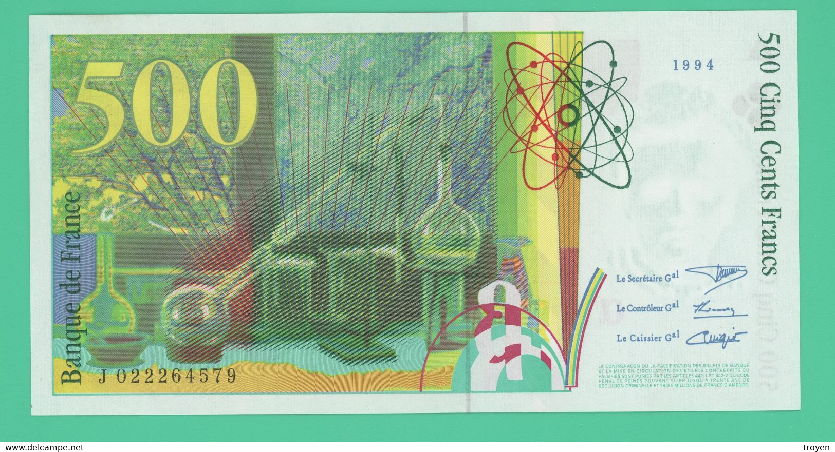 500 Francs - France -  Pierre Et Marie Curie - Neuf -  N°. J 022264579 - 1994 - - 500 F 1994-2000 ''Pierre En Marie Curie''