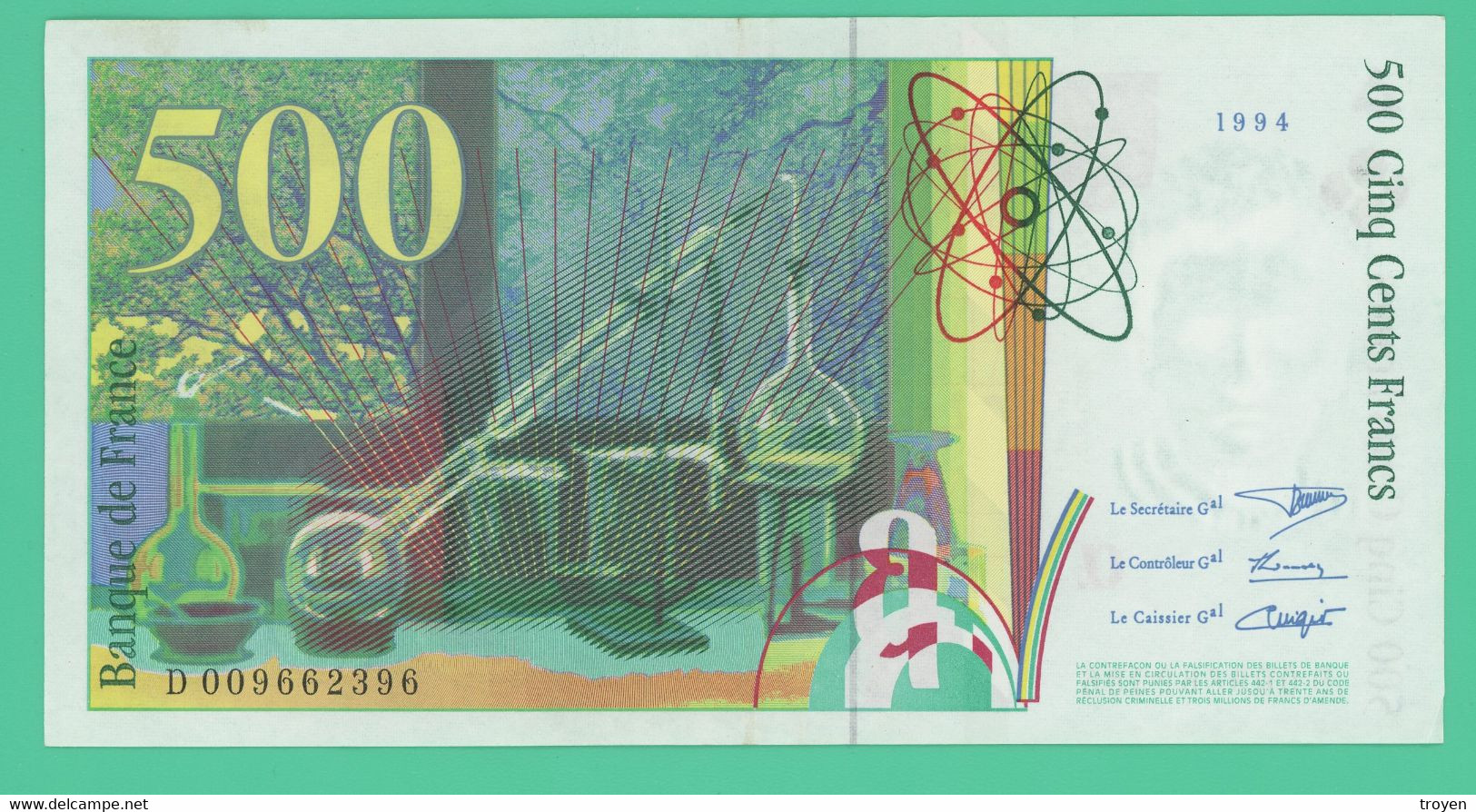 500 Francs - France -  Pierre Et Marie Curie - SPL -  N°. D 009662396 - 1994 - - 500 F 1994-2000 ''Pierre En Marie Curie''