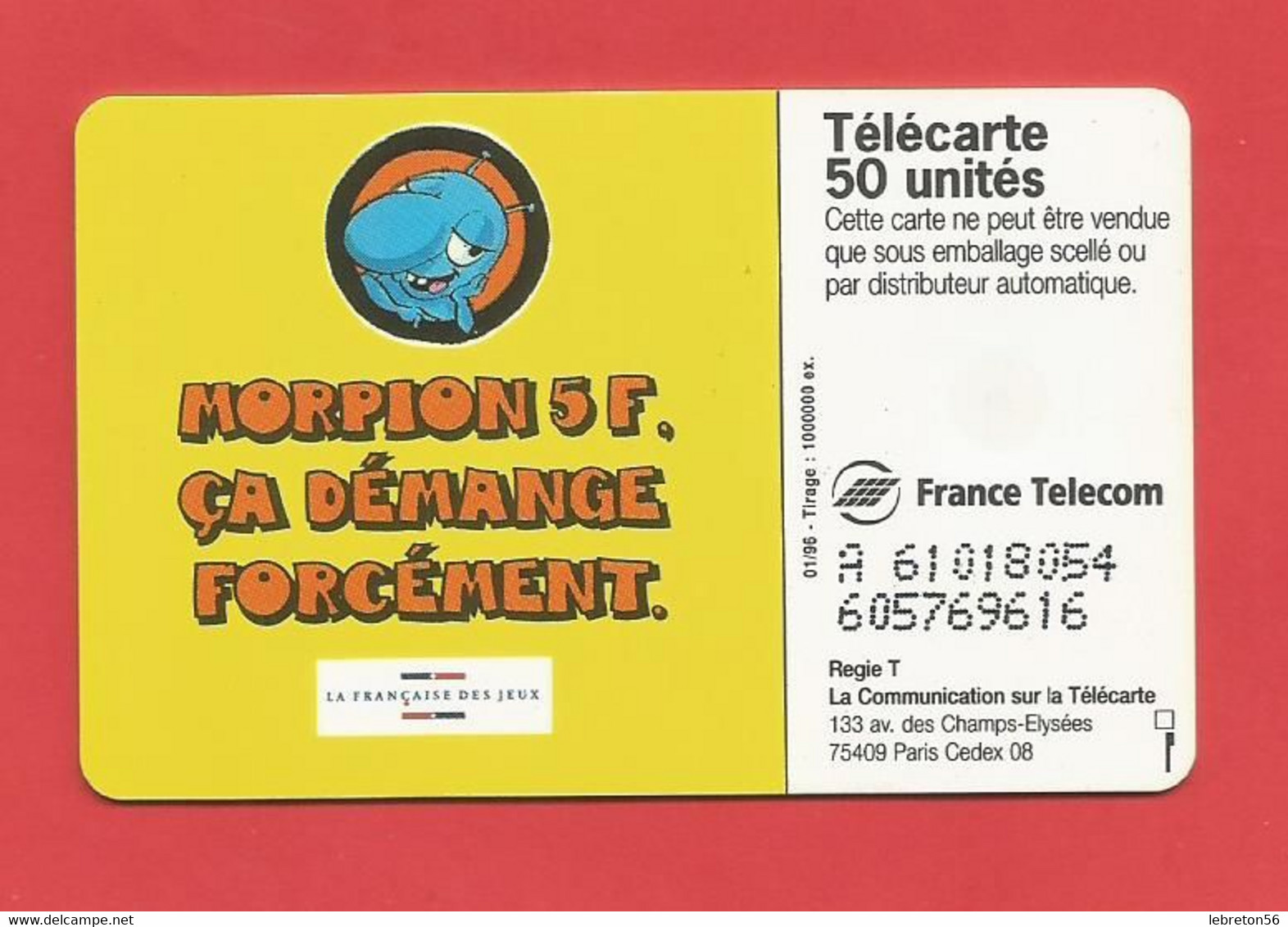 TELECARTE 50 U TIRAGE 1000 000 EX. La Française Des Jeux-- Morpion ---- X 2 Scan - Jeux