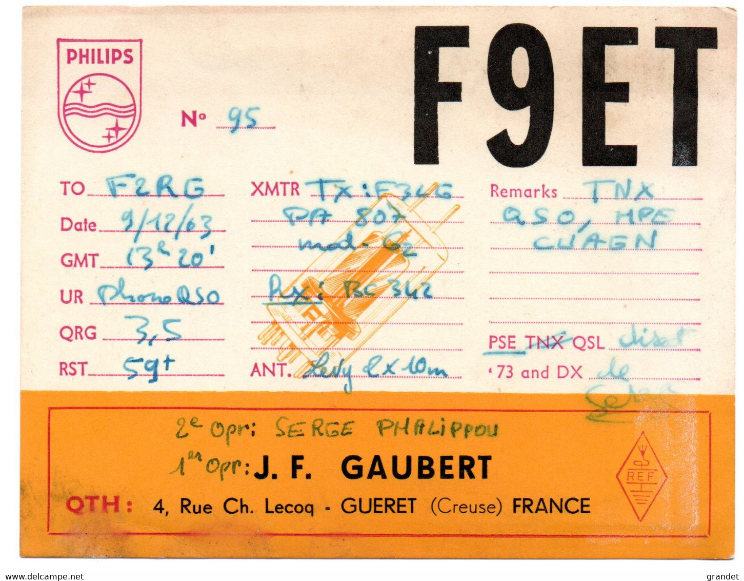 CARTE - RADIO - QSL - GUERET - 1963 - Altri & Non Classificati