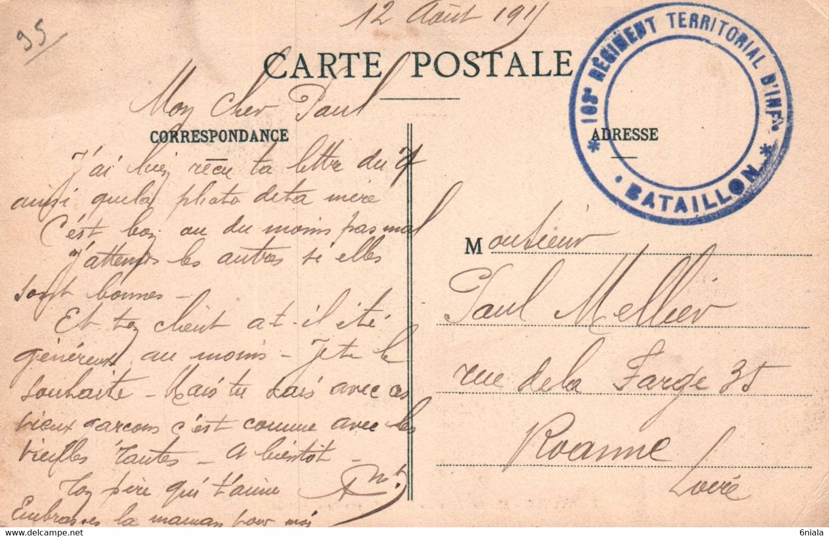 3284 Carte Postale PONTOISE Tampon Militaire 103e Régiment Territorial D'Infanterie Bataillon       95 Val D'Oise - Pontoise